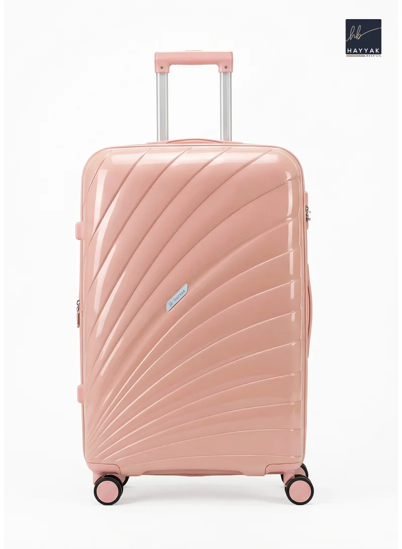 هاياك مجموعة من 3 حقائب سفر | عربة أمتعة صلبة من البولي بروبيلين (PP) | حقيبة يد - 20 بوصة، متوسطة - 24 بوصة، كبيرة - 28 بوصة | وردي فاتح